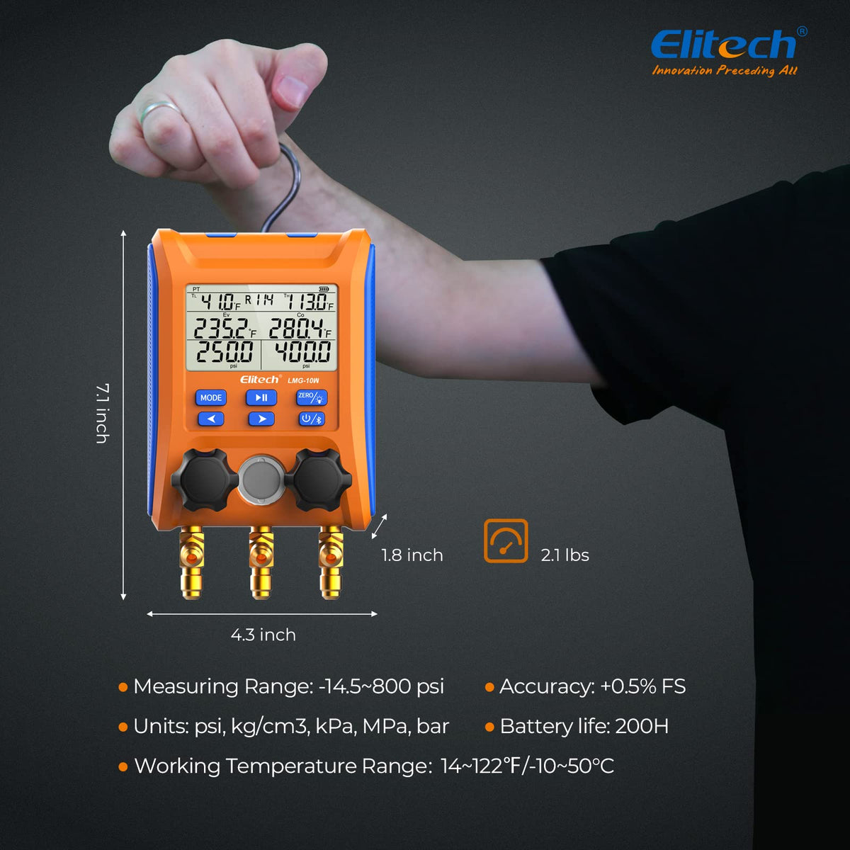 Elitech LMG-10W Wireless HVAC Manifold with Data Logging