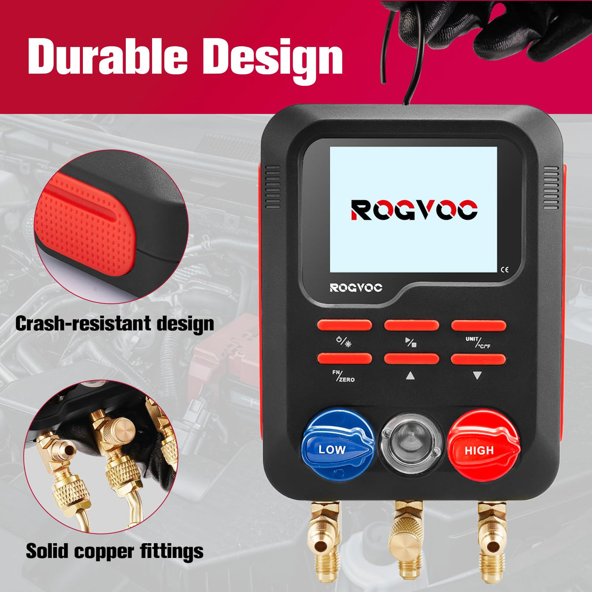 ROGVOC Digital Manifold Gauge, HVAC Refrigerants Digital AC Gauges Set