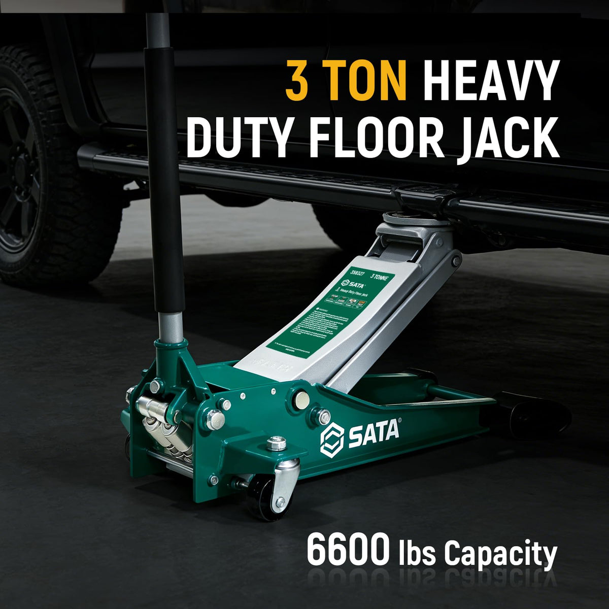 SATA 3-Ton (6,600 lb) Heavy-Duty Steel Floor Jack Ultra-Low Profile Design (2-11/16” Height) with Dual-Piston Quick Lift Pump, Tested for 1.5X Overload for Ultimate Safety