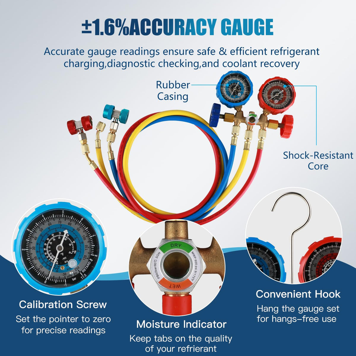 PB Motor Tech Vacuum Pump Kit with 3-Way Manifold Gauge & Leak Detector