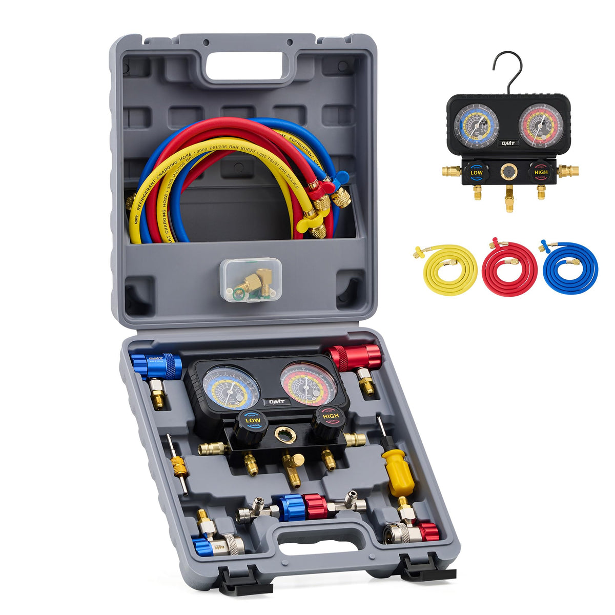 OMT AC Manifold Gauge Set with 5ft Hoses for R1234yf R404a R134a, 3 Way