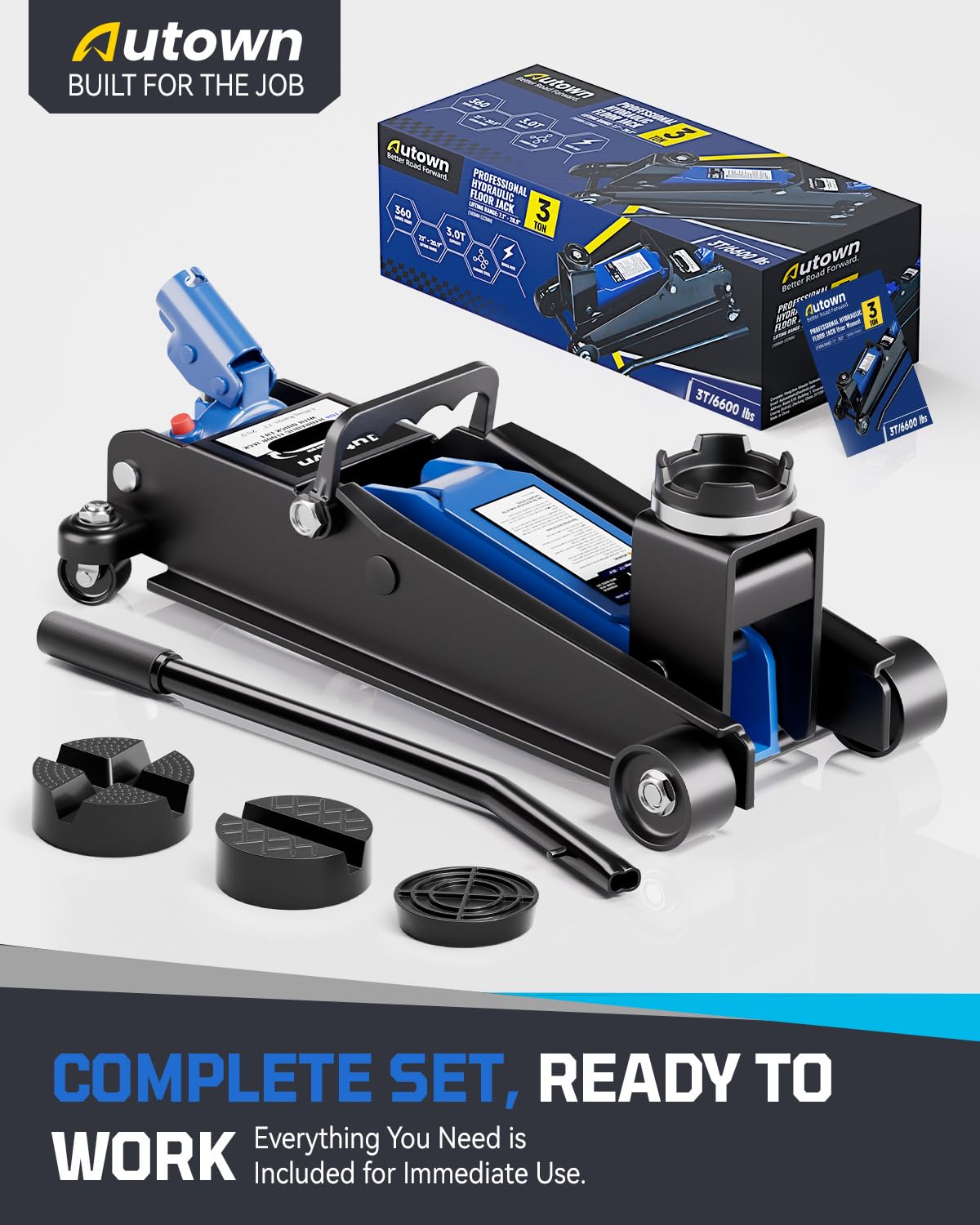 AUTOWN 3 Ton Floor Jack, Alloy Steel Hydraulic Car Jack with Quick Lift & Cross-Shape Rubber Pad, 7.1-20.9 Inch Lifting Range for SUV Truck (6600 lbs)