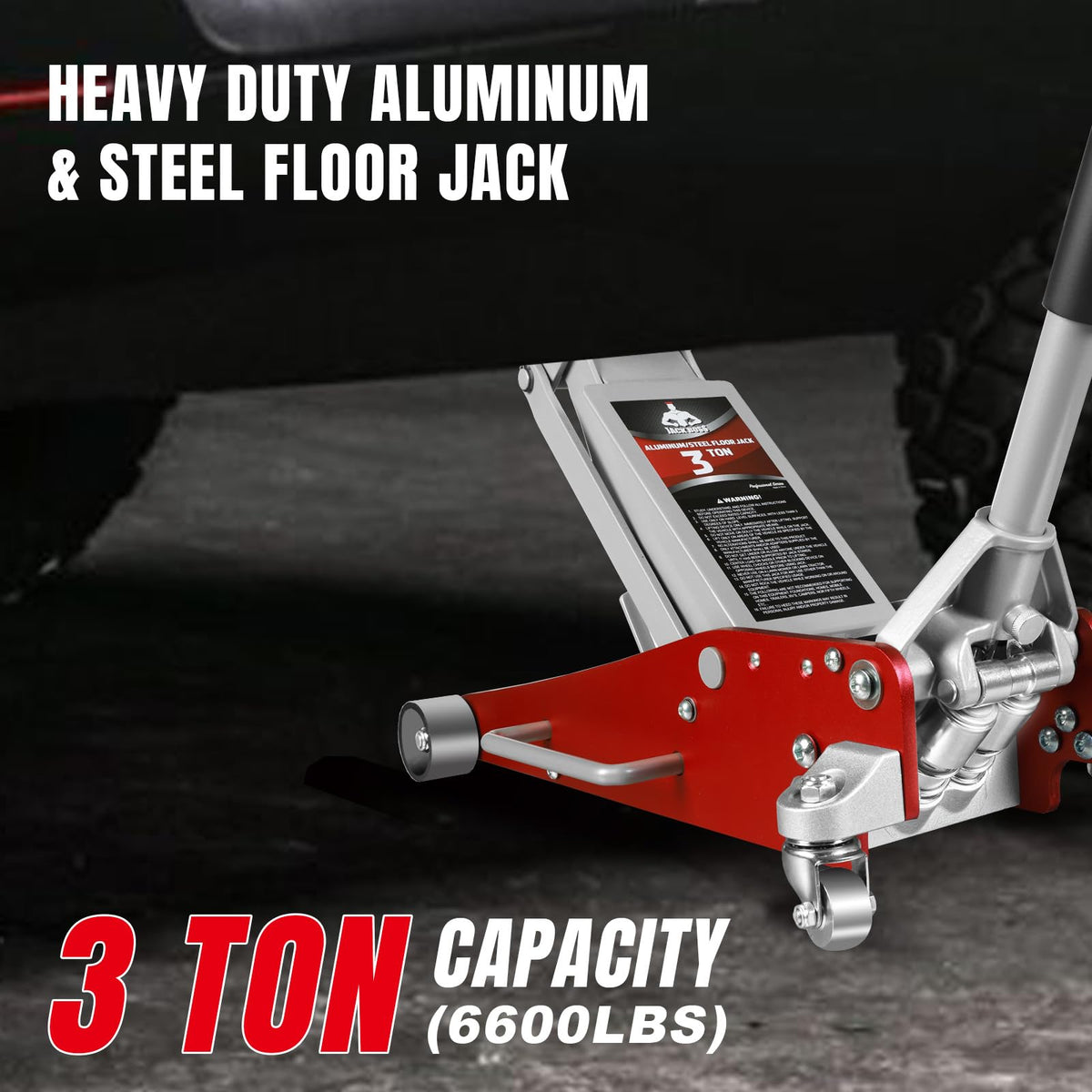 Jack Boss 3 Ton Low Profile, Aluminum and Steel Racing Floor Jack with Dual Pistons Quick Lift Pump, 1.5X Overload Tested for Safety, Sport Utility Vehicle, Lifting Range 3-15/16" min to 18-5/16" max