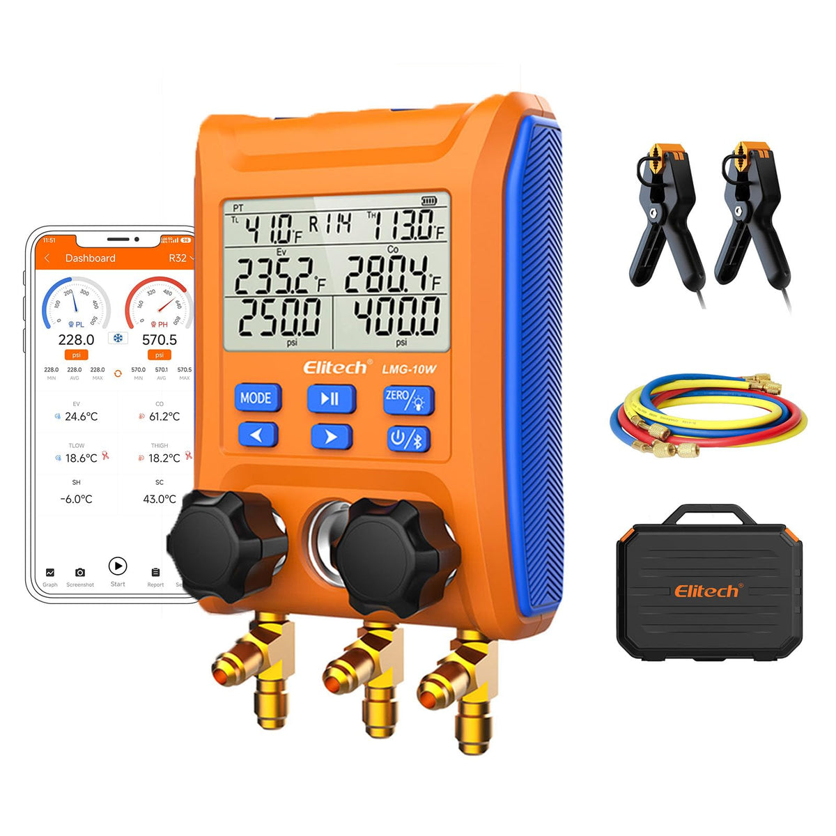 Elitech LMG-10W Wireless HVAC Manifold with Data Logging