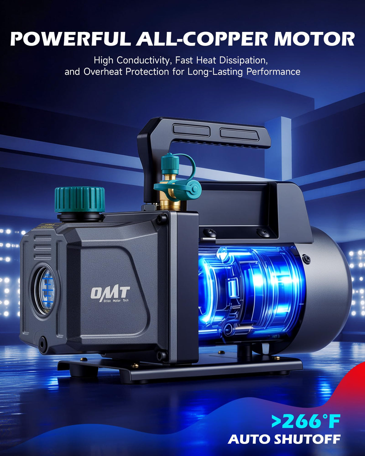 OMT 4.5 CFM AC Vacuum Pump and Gauge Set for R134a R22 R410a, Blue