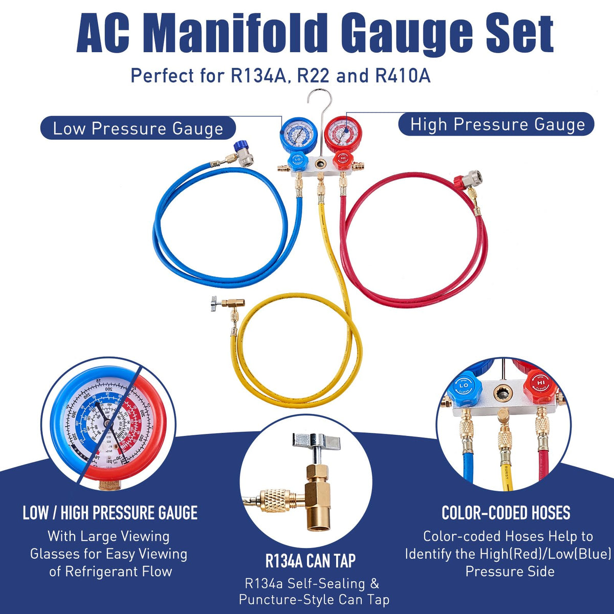 BACOENG 3.6CFM 1/4HP AC Vacuum Pump and Gauge Set for R134a R22 R410a