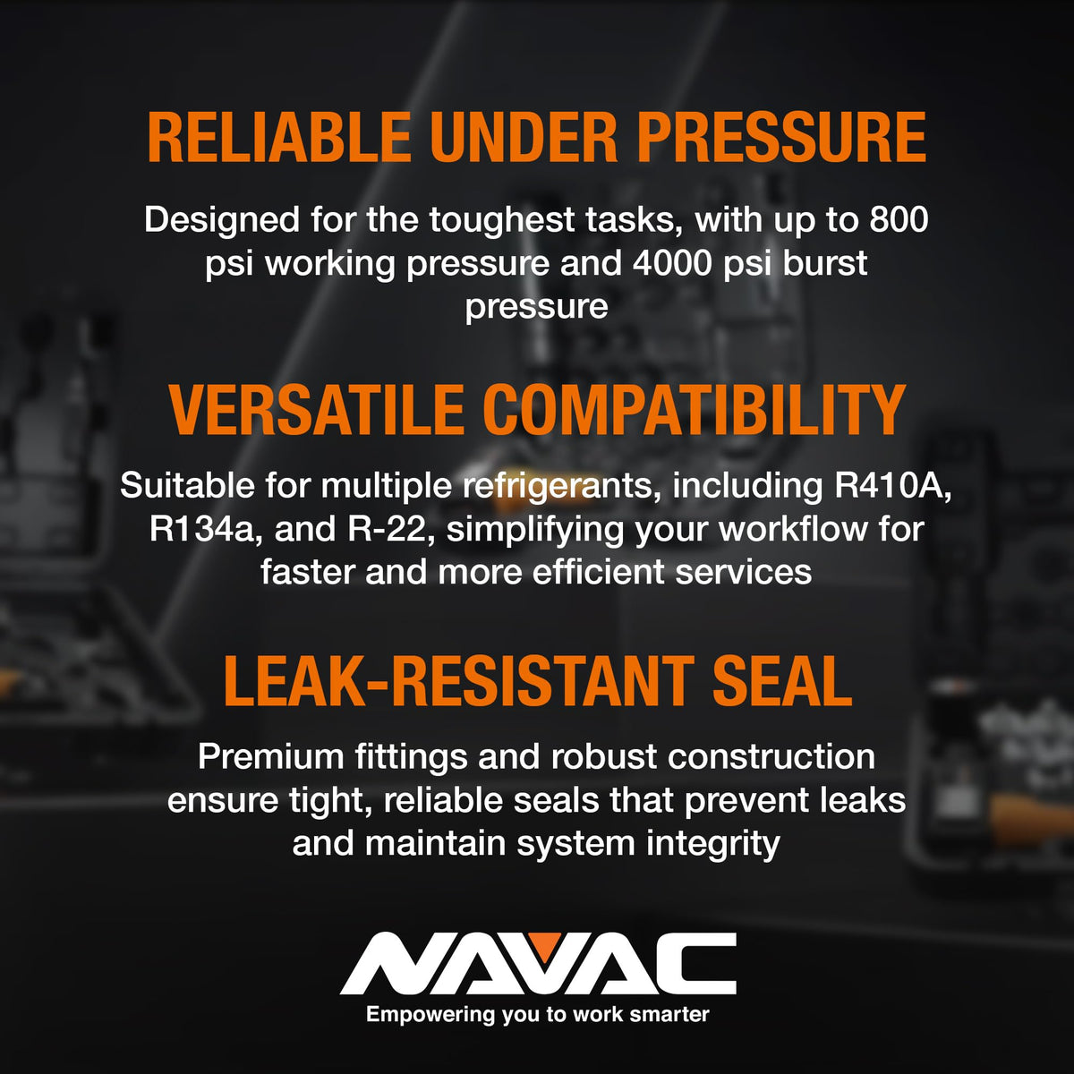 NAVAC NH5SC HVAC Charging Hoses with Ball Valves - 5 ft, 3-Color Kit