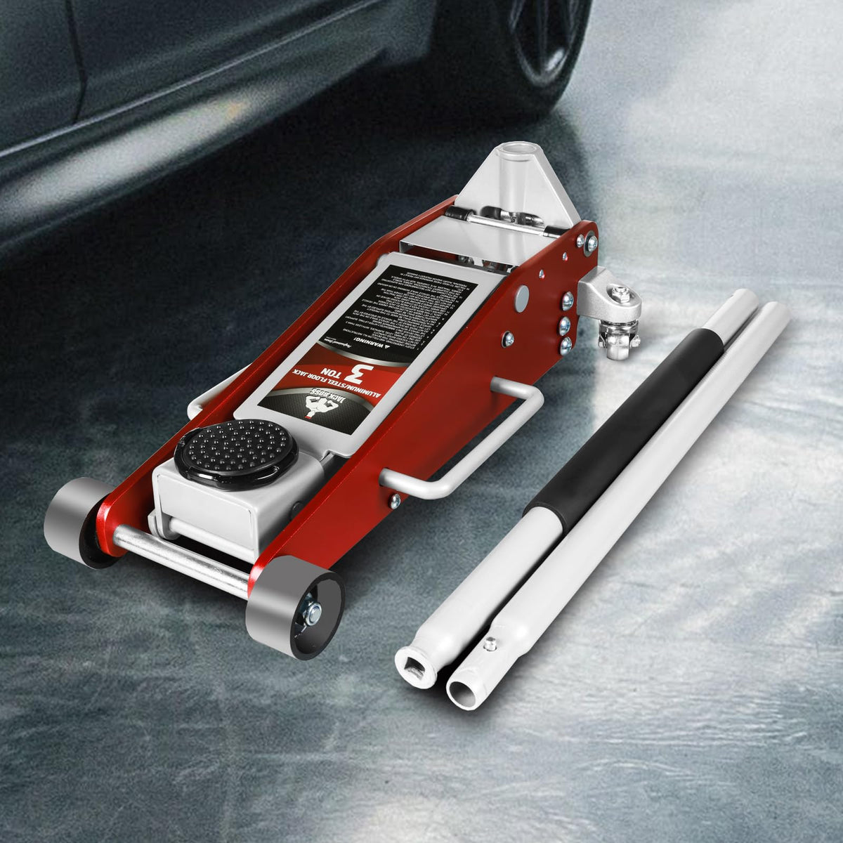 Jack Boss 3 Ton Low Profile, Aluminum and Steel Racing Floor Jack with Dual Pistons Quick Lift Pump, 1.5X Overload Tested for Safety, Sport Utility Vehicle, Lifting Range 3-15/16" min to 18-5/16" max