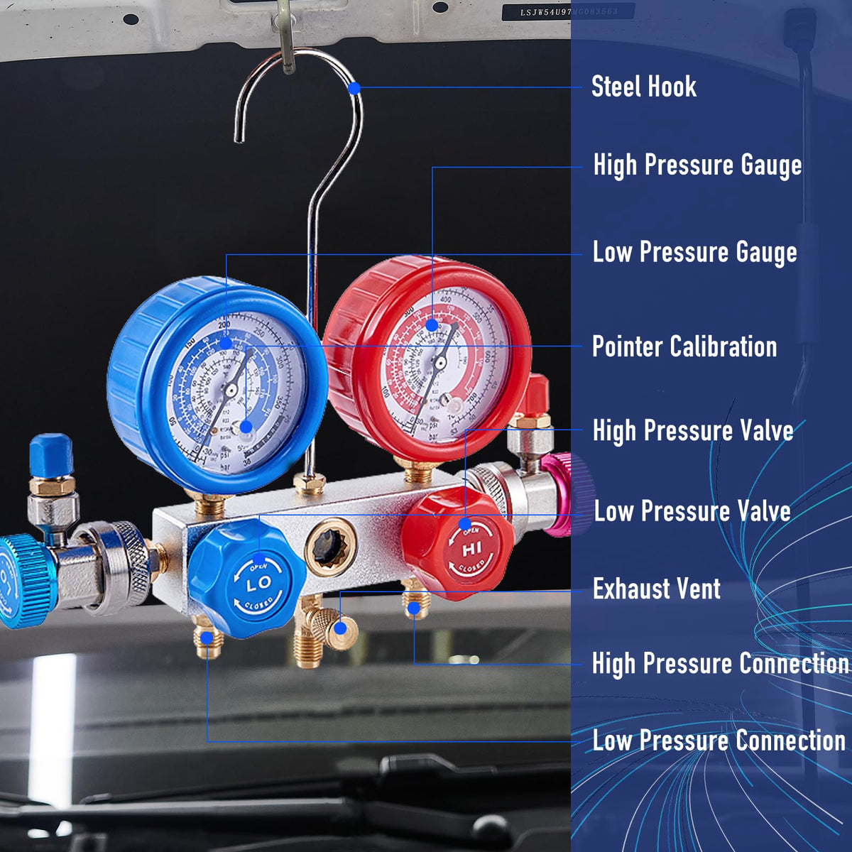 BACOENG 3.6CFM 1/4HP AC Vacuum Pump and Gauge Set for R134a R22 R410a
