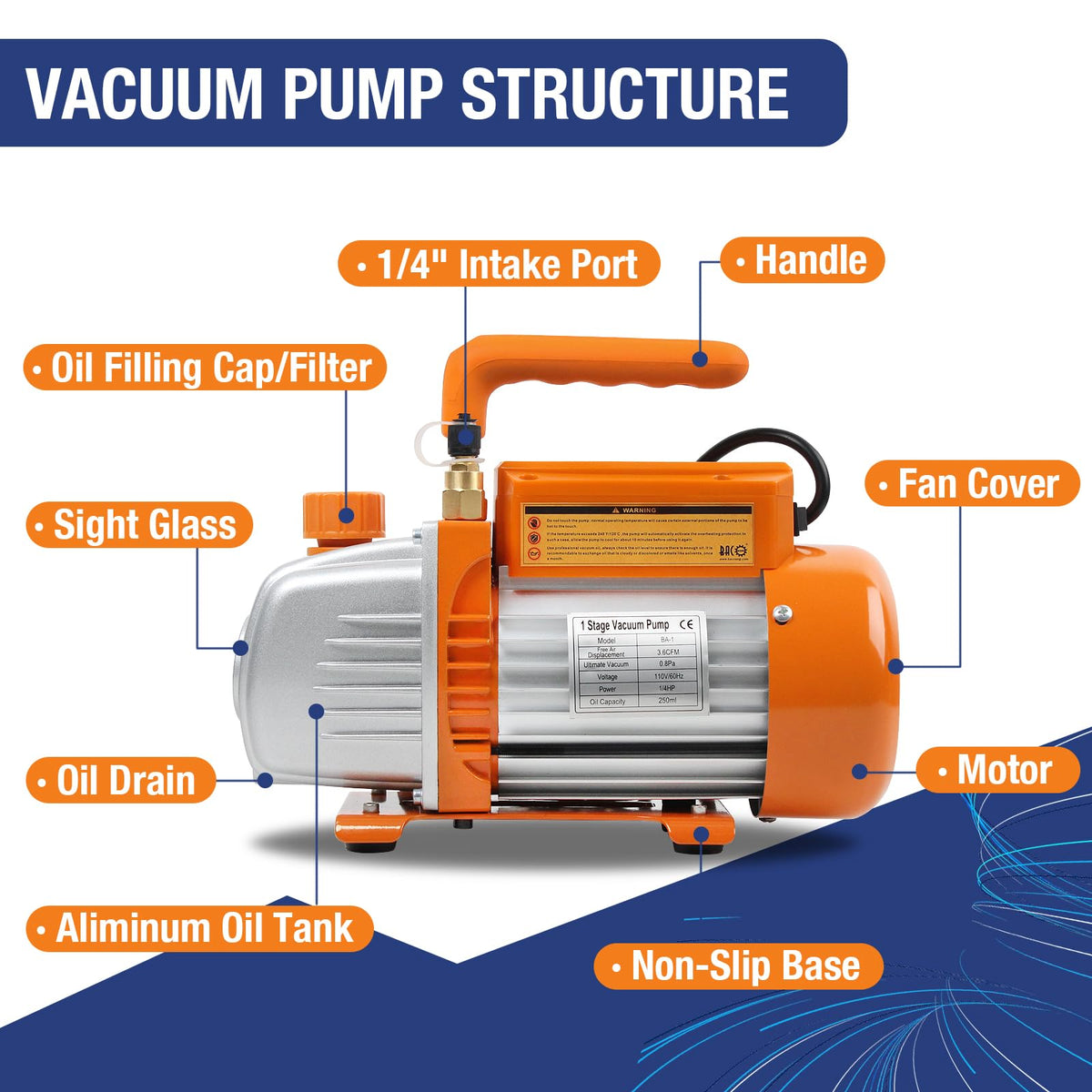 BACOENG 3.6CFM 1/4HP AC Vacuum Pump and Gauge Set for R134a R22 R410a