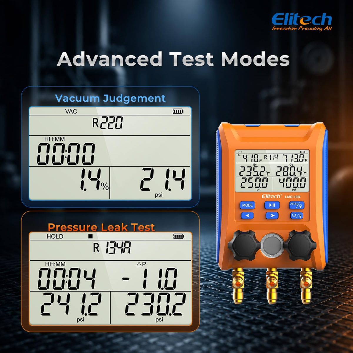 Elitech LMG-10Plus HVAC Digital Manifold Kit w/Hoses & R410A Adapter