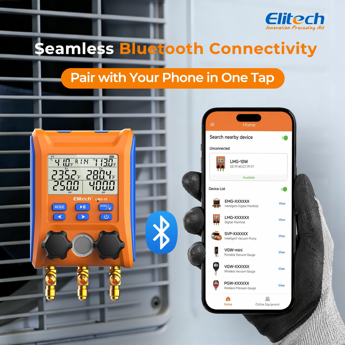 Elitech LMG-10W Wireless HVAC Manifold with Data Logging