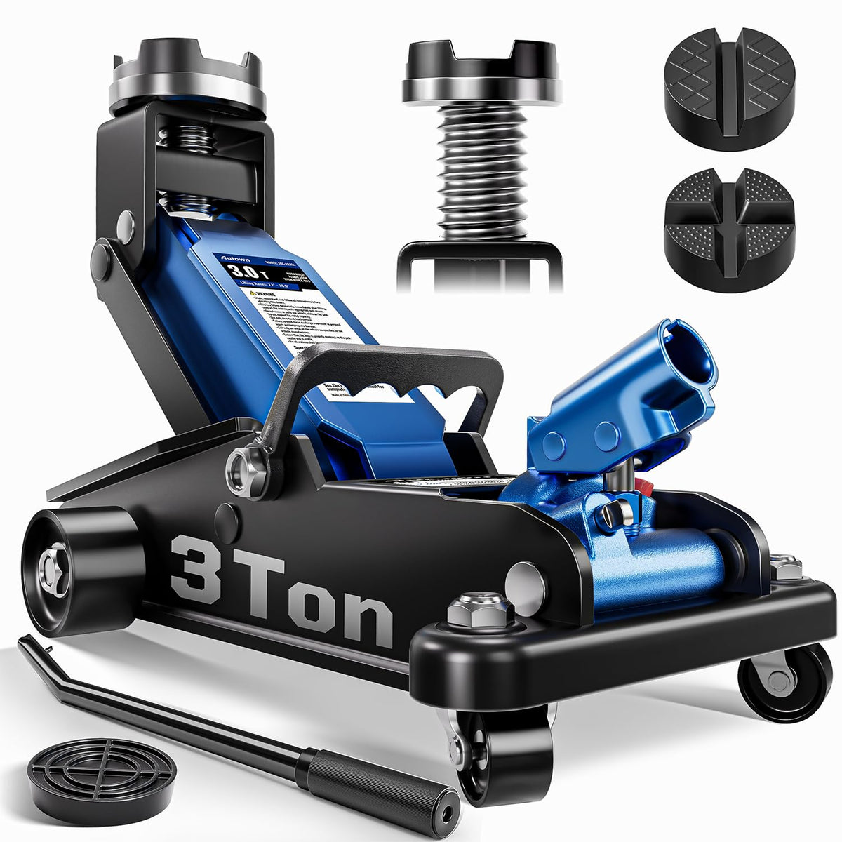 AUTOWN 3 Ton Floor Jack, Alloy Steel Hydraulic Car Jack with Quick Lift & Cross-Shape Rubber Pad, 7.1-20.9 Inch Lifting Range for SUV Truck (6600 lbs)