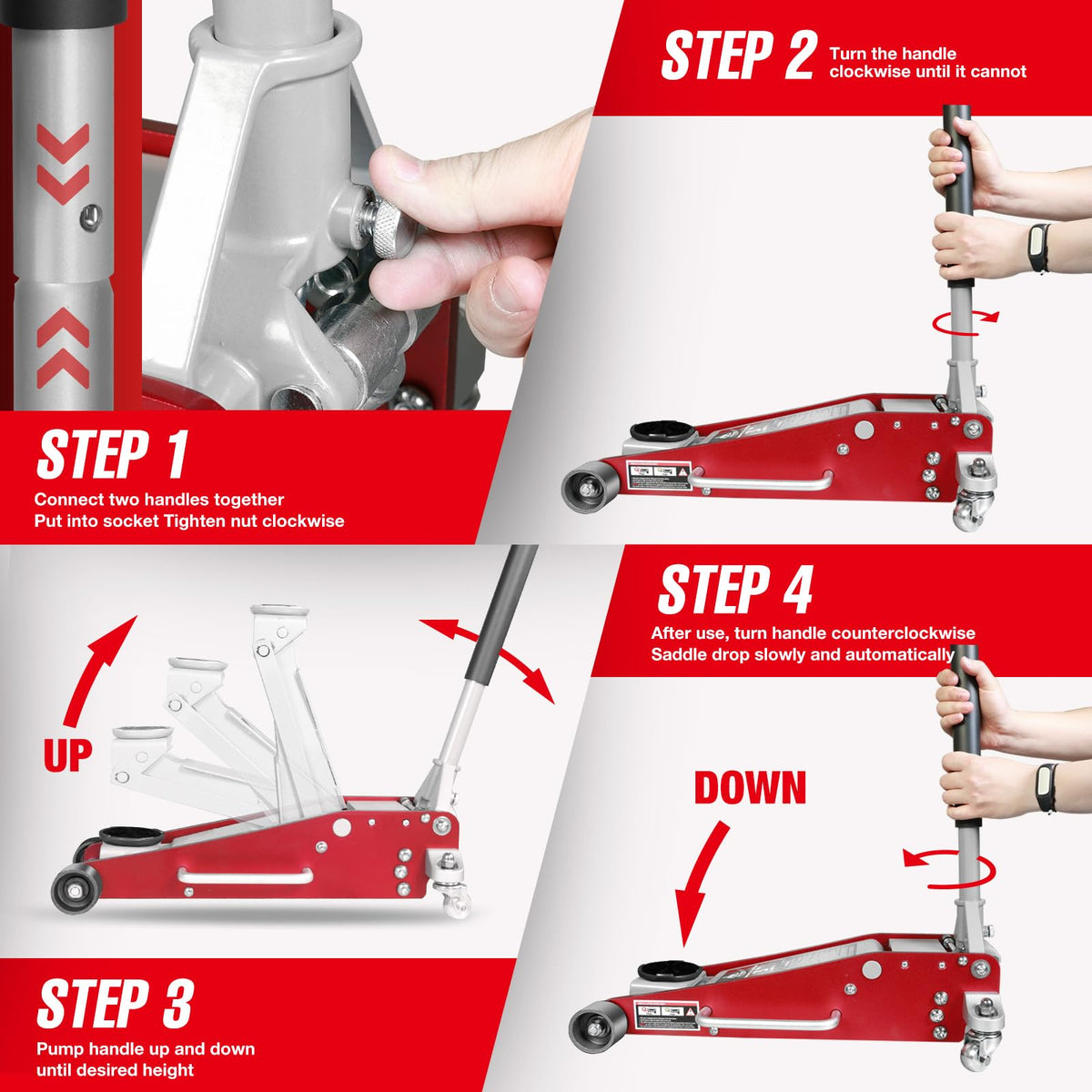 Jack Boss 3 Ton Low Profile, Aluminum and Steel Racing Floor Jack with Dual Pistons Quick Lift Pump, 1.5X Overload Tested for Safety, Sport Utility Vehicle, Lifting Range 3-15/16" min to 18-5/16" max