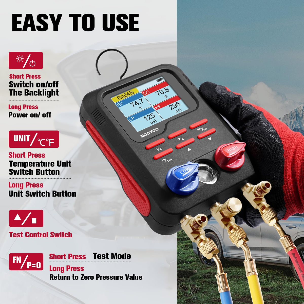 ROGVOC Digital Manifold Gauge, HVAC Refrigerants Digital AC Gauges Set
