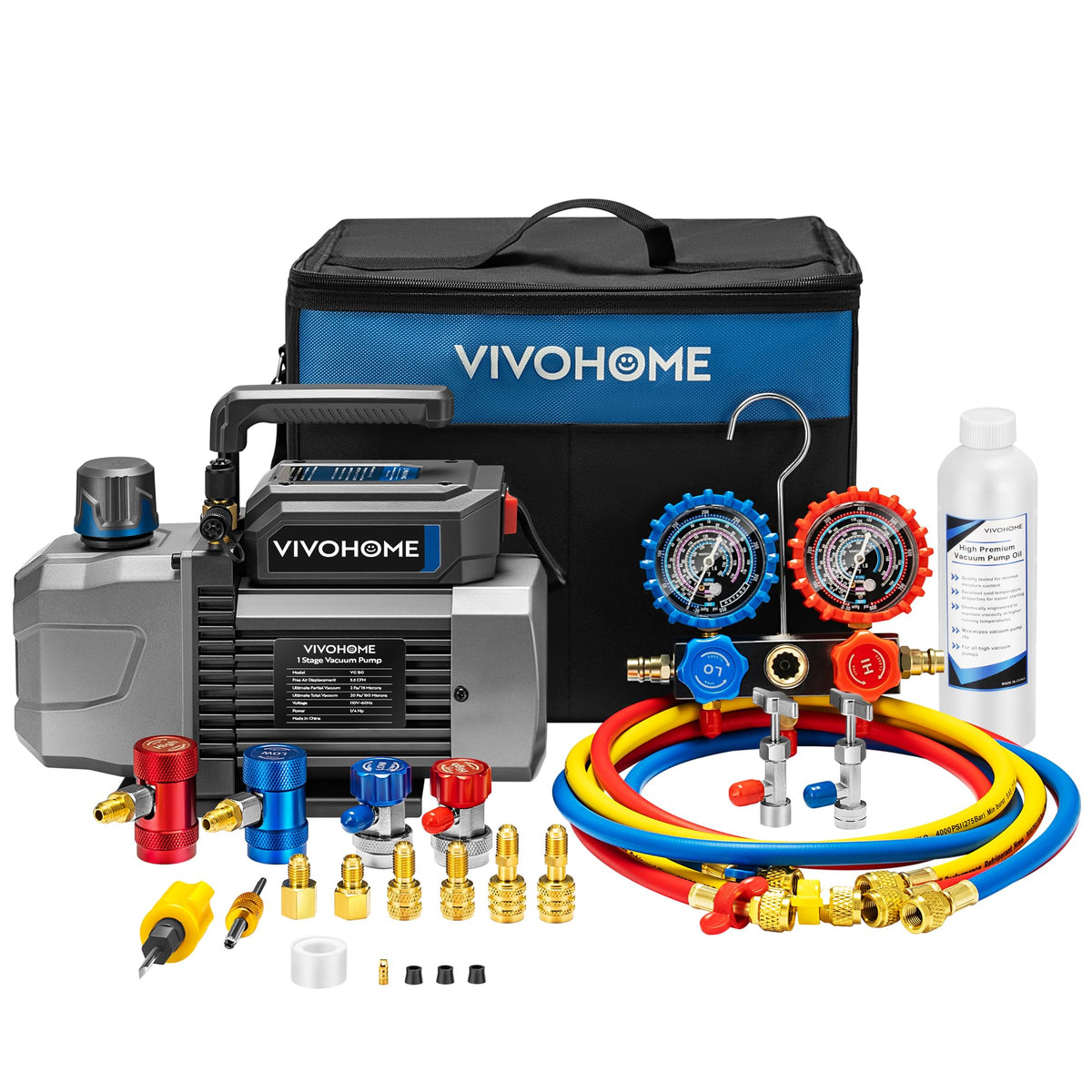 VIVOHOME A2L 1/4 HP 3.5CFM 1 Stage AC Vacuum Pump and Manifold Gauge Set