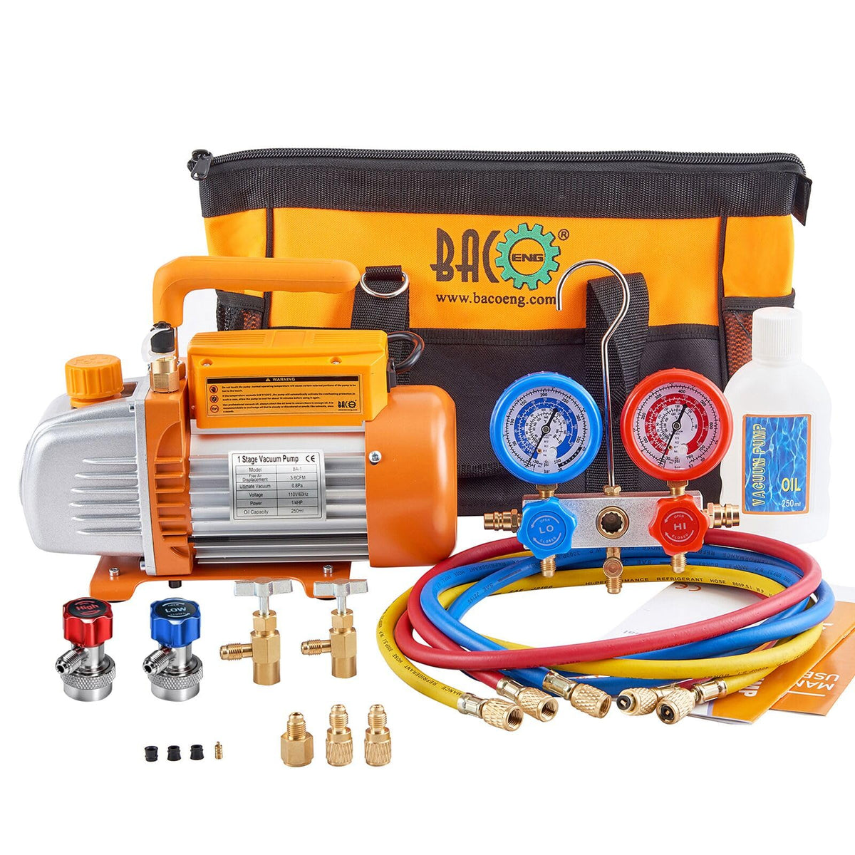 BACOENG 3.6CFM 1/4HP AC Vacuum Pump and Gauge Set for R134a R22 R410a