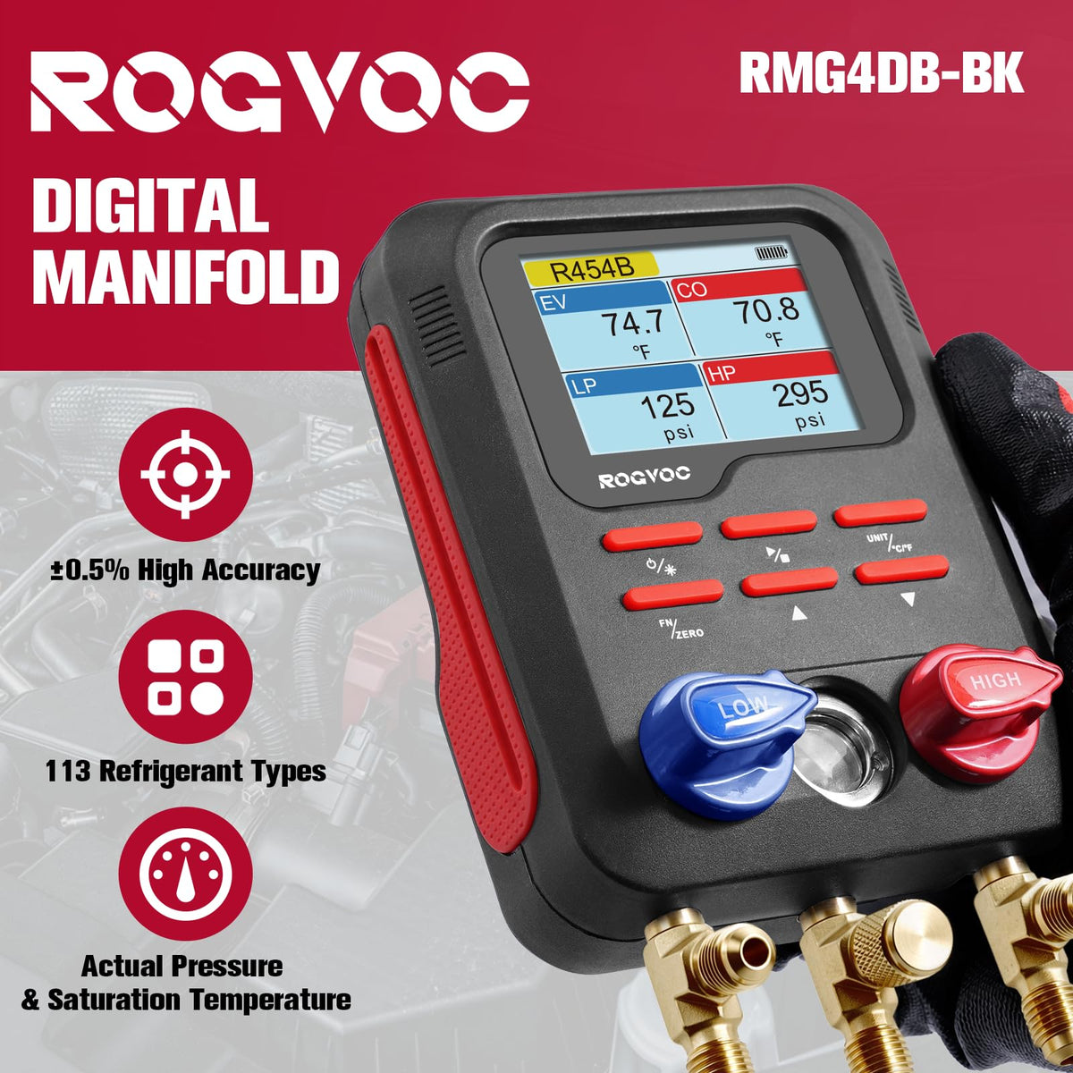 ROGVOC Digital Manifold Gauge, HVAC Refrigerants Digital AC Gauges Set