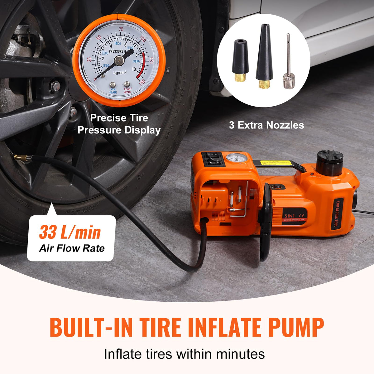 VEVOR Electric Car Jack 5 Ton with Electric Impact Wrench & Inflator Pump