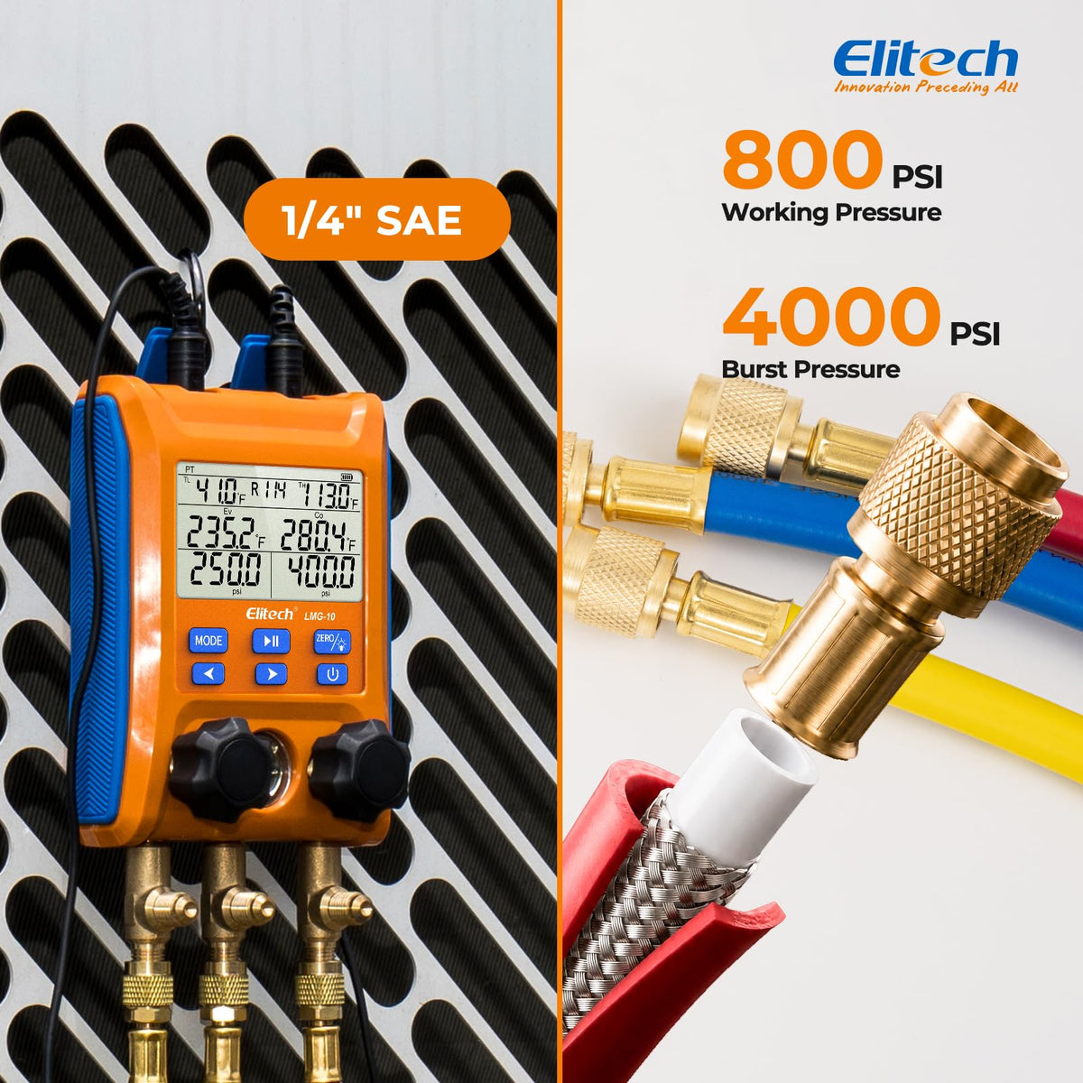 Elitech LMG-10Plus HVAC Digital Manifold Kit w/Hoses & R410A Adapter
