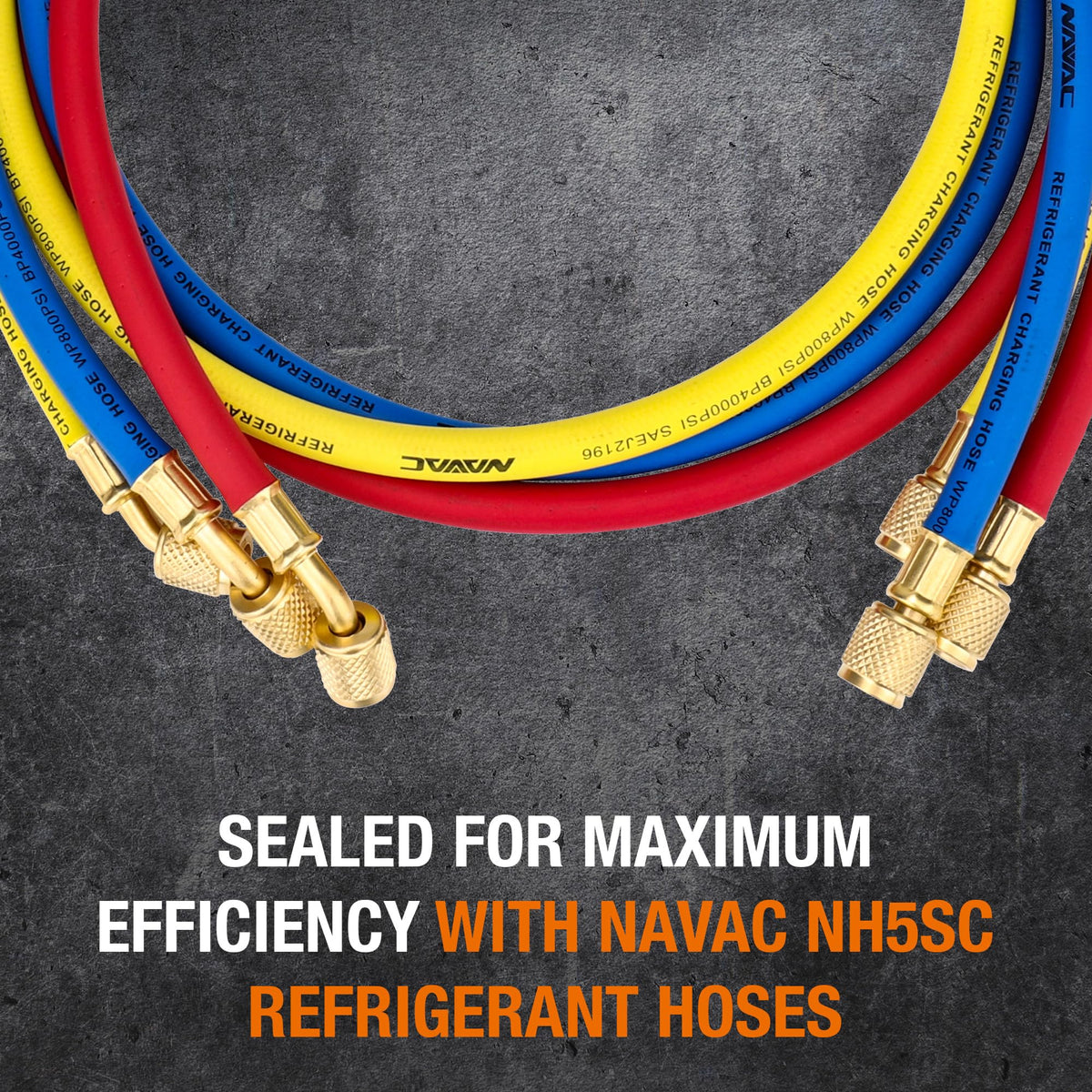 NAVAC NH5SC HVAC Charging Hoses with Ball Valves - 5 ft, 3-Color Kit