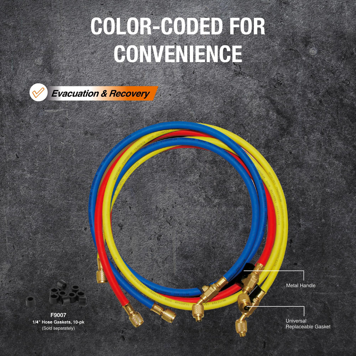 NAVAC NH5SC HVAC Charging Hoses with Ball Valves - 5 ft, 3-Color Kit